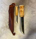 Dubbelkniv med huggare och kniv i masurbjörk