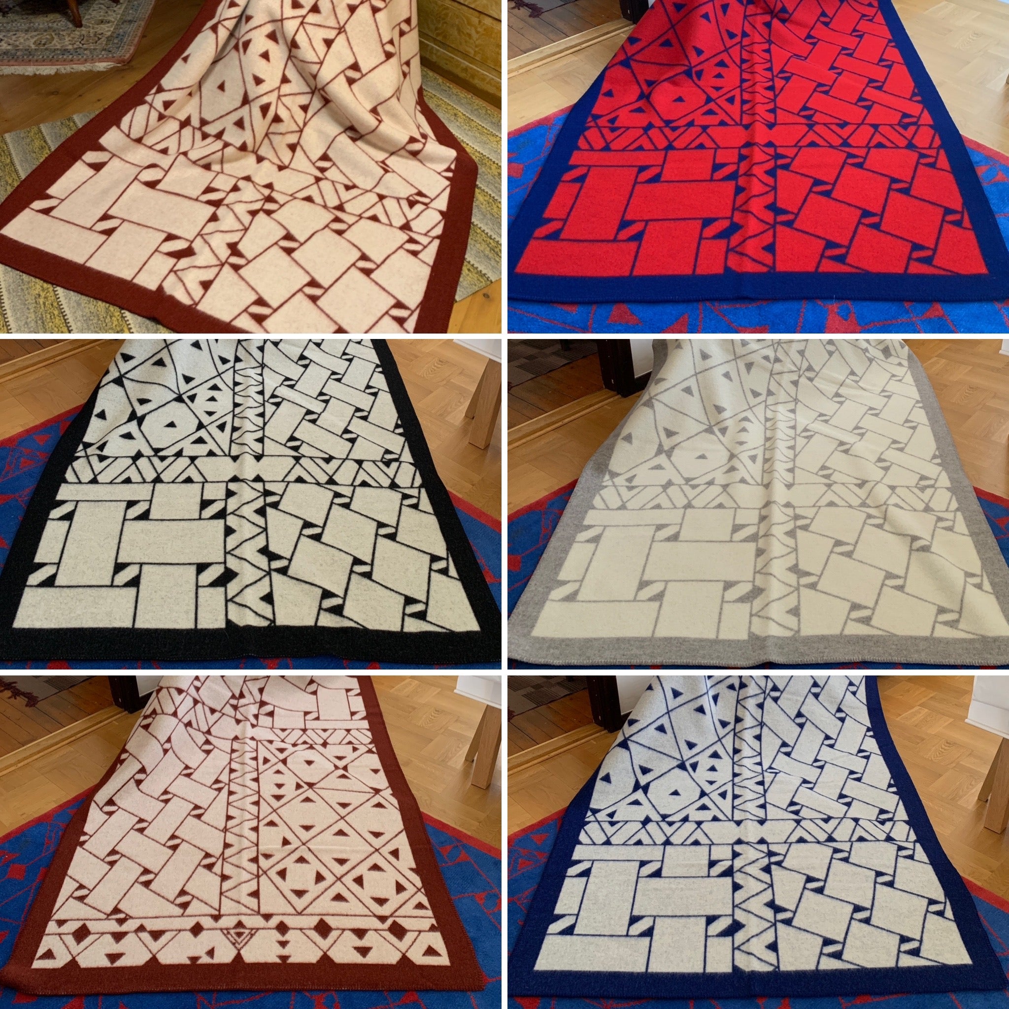 Pläd i ull med Det gamla Nåjdmönstret från Marsfjäll samisk design Risfjells Sameslöjd