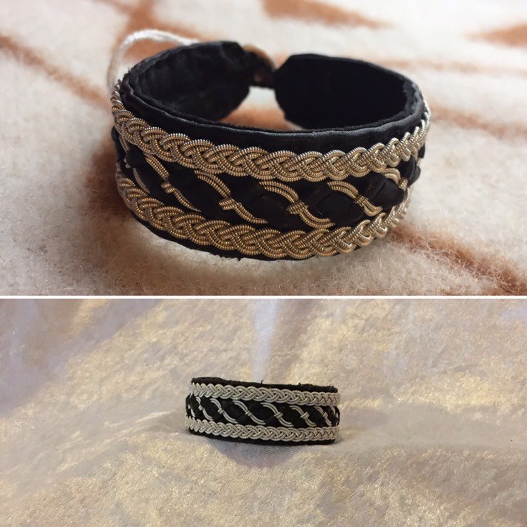 Tenntrådsarmband Diagonal på renskinn, samiskt hantverk av Doris Risfjell, Vilhelmina Lappland Risfjell