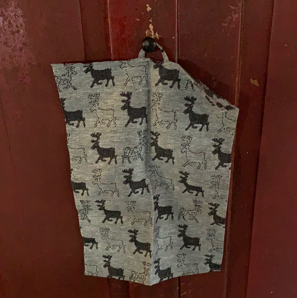 Liten handduk i halvlinne med renmotiv