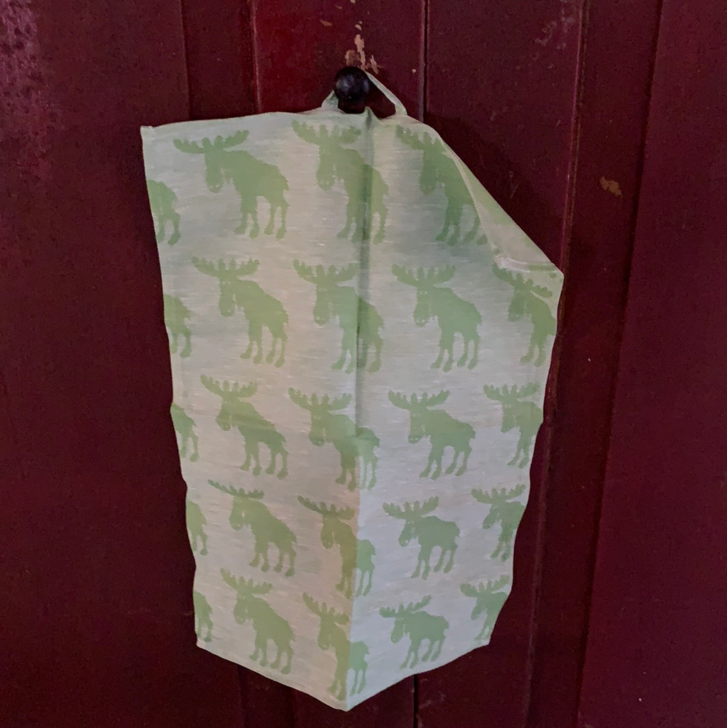 Liten handduk med älgmotiv.